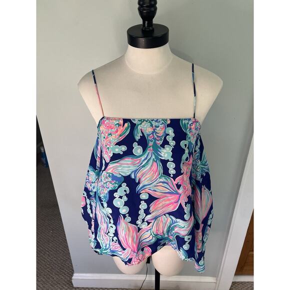 Lilly Pulitzer Maisy Halter Tank Top Blouse Silk Solar Blue Night Swimming XS - Picture 2 of 7